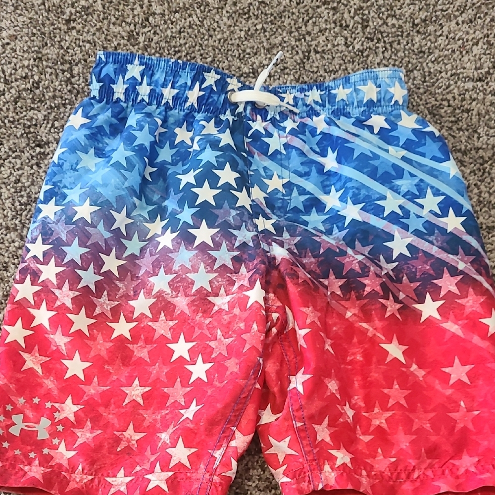 Under Armour Boys Star Pattern Swim Shorts - Red and Blue